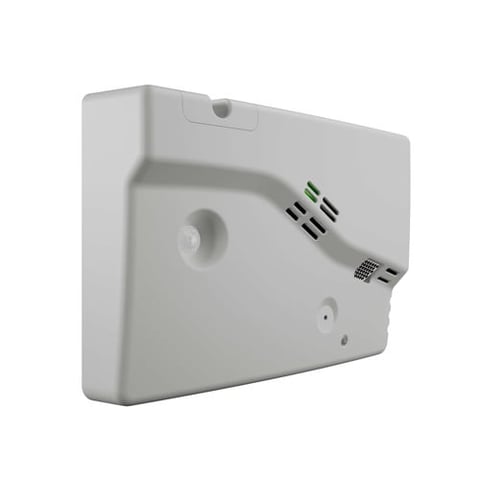 White wall-mounted thermostat with digital display and temperature control settings