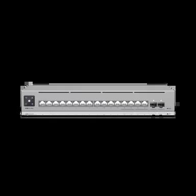 Rack-mounted audio mixing console with multiple channel faders and control buttons on silver front panel